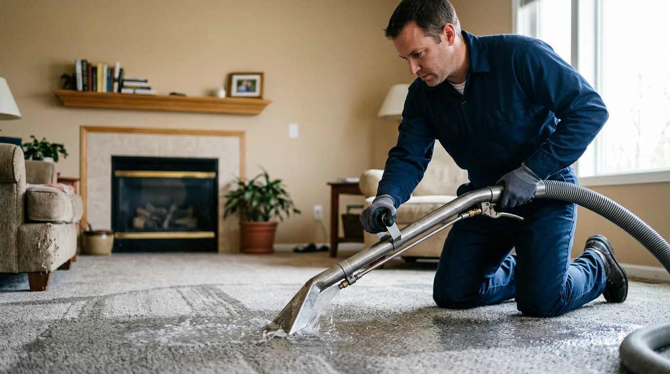 Water damage restoration technician working near Clinton, IN